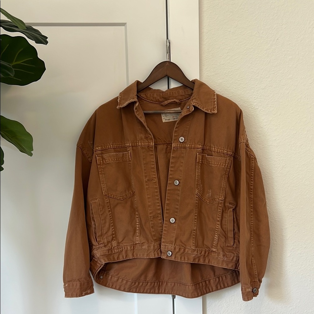 Free People Corduroy Jean Jacket in Brown and Orange